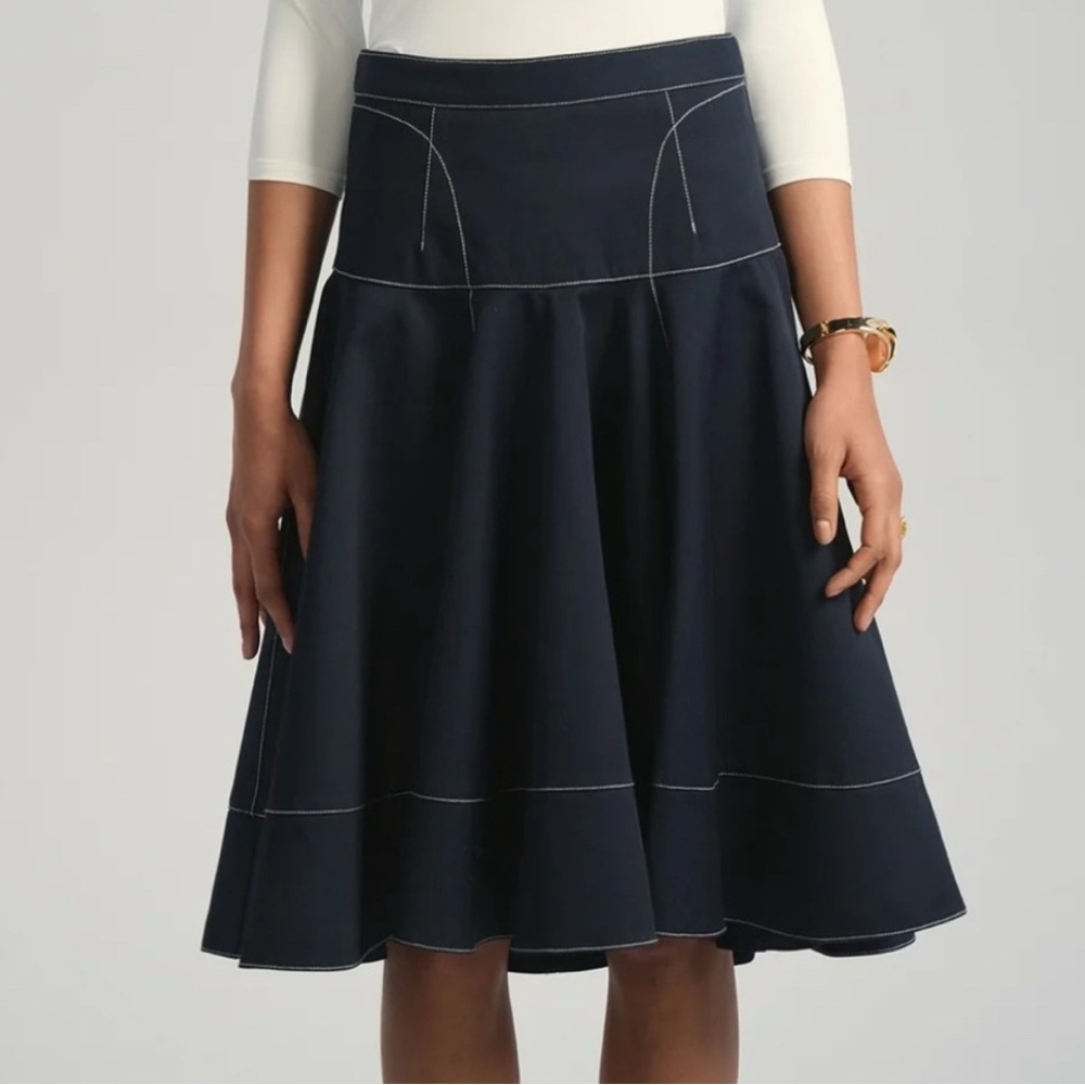 Chic Navy Flared Midi Brixie Skirt